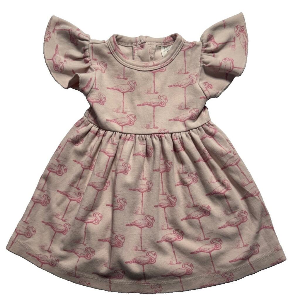 Kate Quinn Baby Girls Flamingo Print Dress Flutter Sleeve Pink Size 6-12 Months